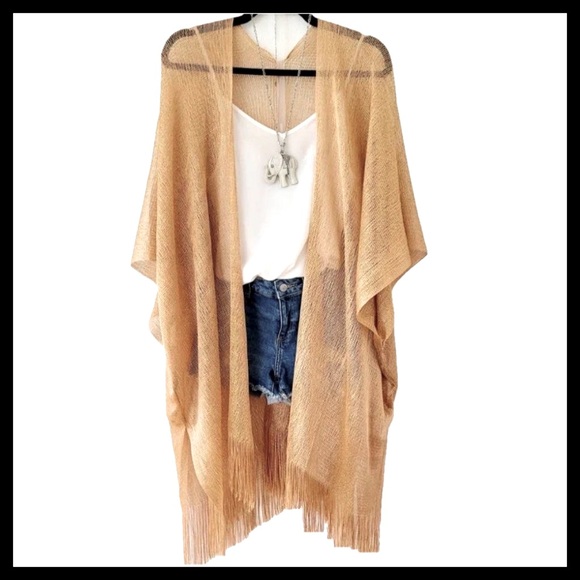 BOUTIQUE  Metallic Net Fringed Cover Up, Tassel Semi Sheer - Picture 2 of 8